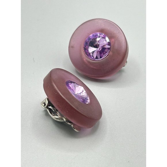 Vintage Purple Rivoli Stones Clip On Earrings Lucite Plastic Clips 80s Jewelry - Picture 2 of 6